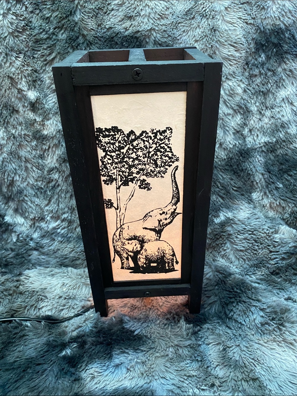 Elephant Print Wooden Accent Lamp